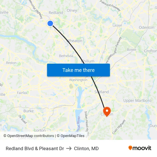 Redland Blvd & Pleasant Dr to Clinton, MD map