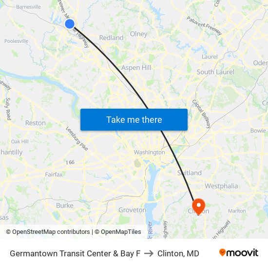 Germantown Transit Center & Bay F to Clinton, MD map