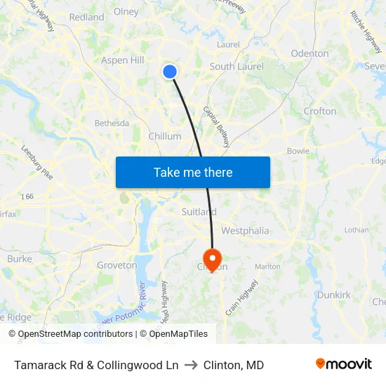 Tamarack Rd & Collingwood Ln to Clinton, MD map