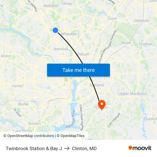 Twinbrook Station & Bay J to Clinton, MD map