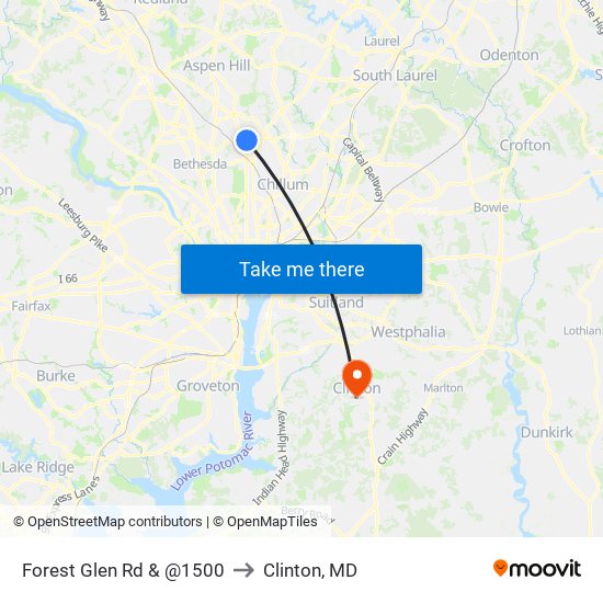 Forest Glen Rd & @1500 to Clinton, MD map