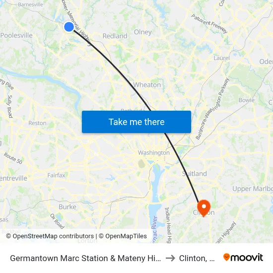 Germantown Marc Station & Mateny Hill Rd to Clinton, MD map