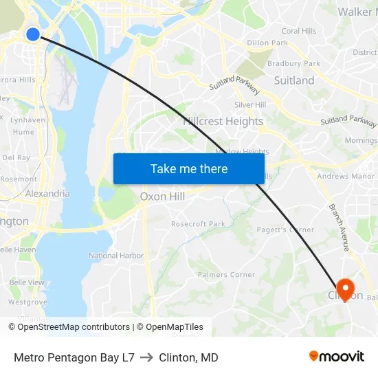 Metro Pentagon Bay L7 to Clinton, MD map