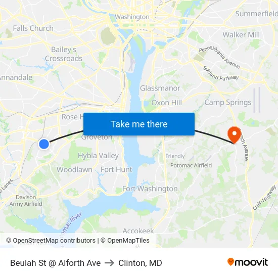 Beulah St @ Alforth Ave to Clinton, MD map