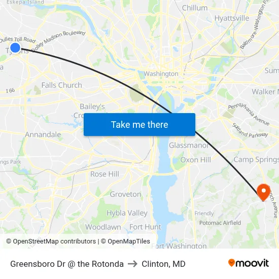 Greensboro Dr @ the Rotonda to Clinton, MD map