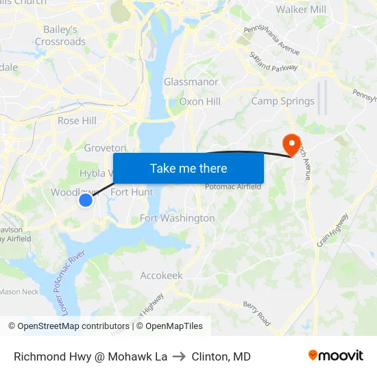 Richmond Hwy @ Mohawk La to Clinton, MD map