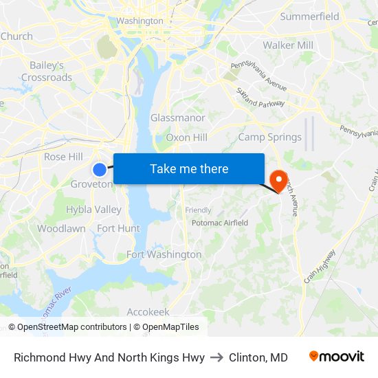 Richmond Hwy And North Kings Hwy to Clinton, MD map