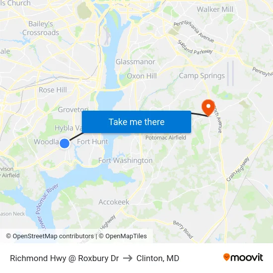 Richmond Hwy @ Roxbury Dr to Clinton, MD map