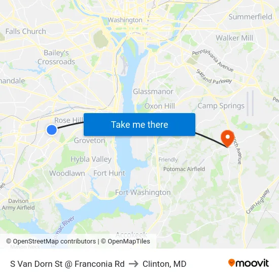S Van Dorn St @ Franconia Rd to Clinton, MD map