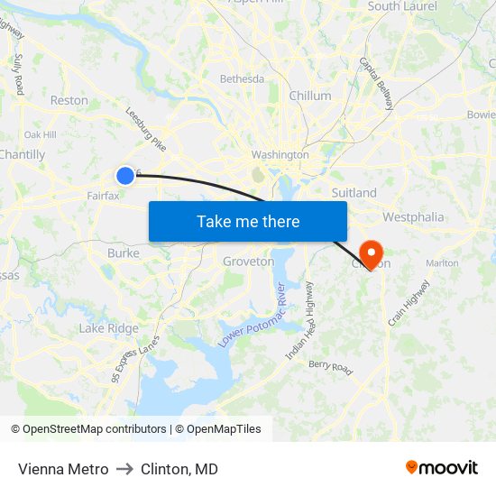 Vienna Metro to Clinton, MD map