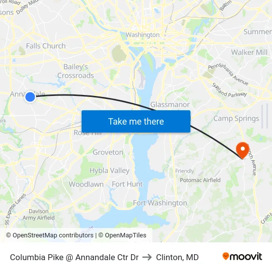 Columbia Pike @ Annandale Ctr Dr to Clinton, MD map