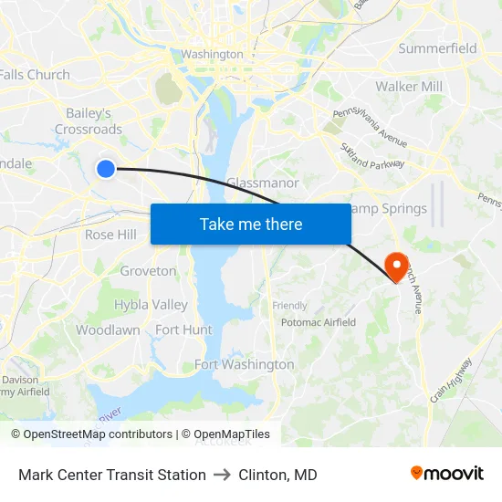 Mark Center Transit Station to Clinton, MD map