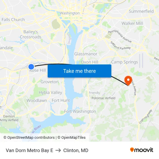Van Dorn Metro Bay E to Clinton, MD map