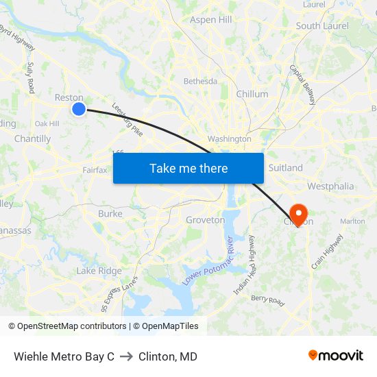 Wiehle Metro Bay C to Clinton, MD map