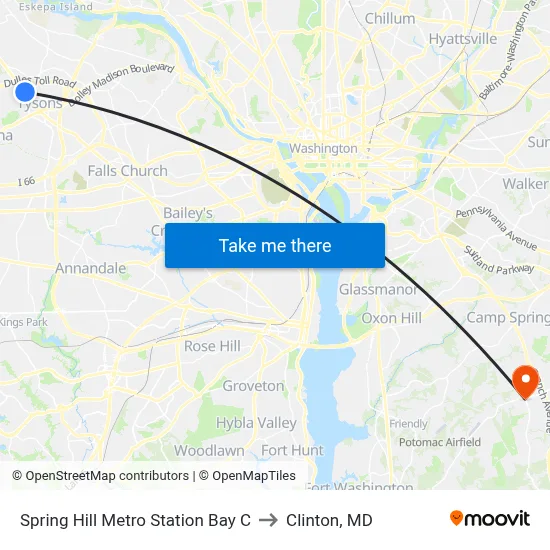 Spring Hill Metro Station Bay C to Clinton, MD map