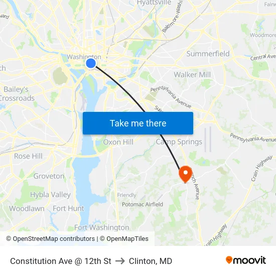 Constitution Ave @ 12th St to Clinton, MD map