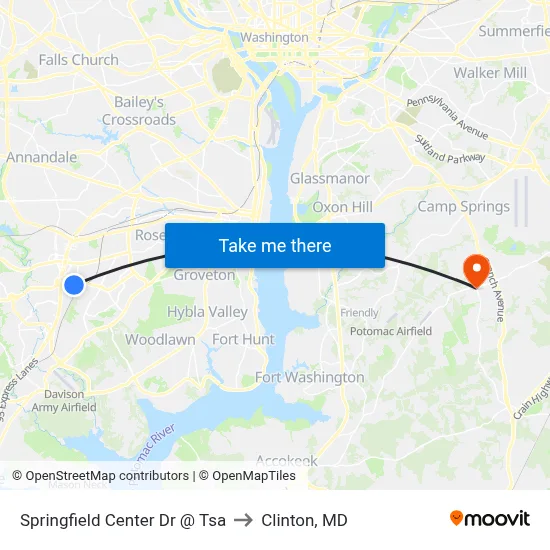 Springfield Center Dr @ Tsa to Clinton, MD map