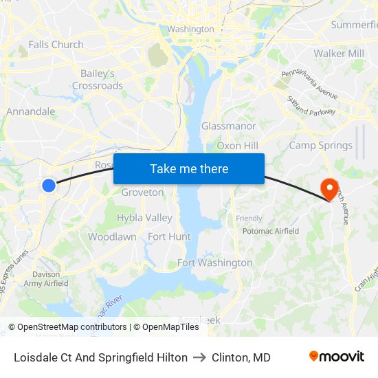 Loisdale Ct And Springfield Hilton to Clinton, MD map