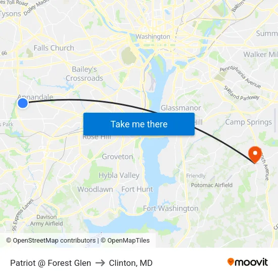 Patriot @ Forest Glen to Clinton, MD map