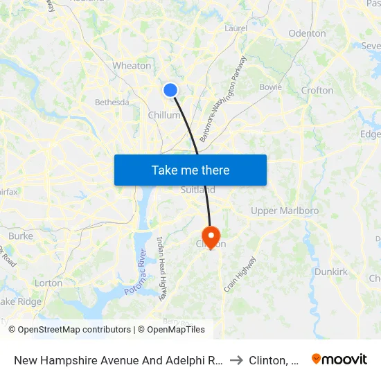 New Hampshire Avenue And Adelphi Road to Clinton, MD map