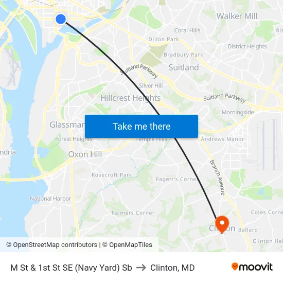 M St & 1st St SE (Navy Yard) Sb to Clinton, MD map