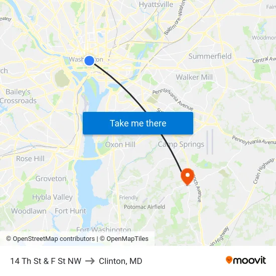 14 Th St & F St NW to Clinton, MD map