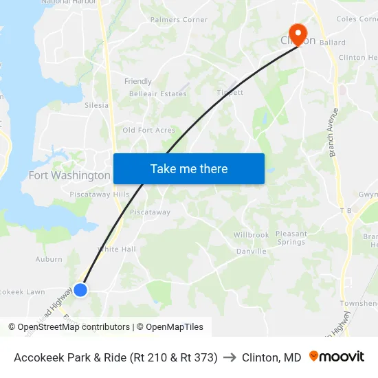 Accokeek Park & Ride (Rt 210 & Rt 373) to Clinton, MD map