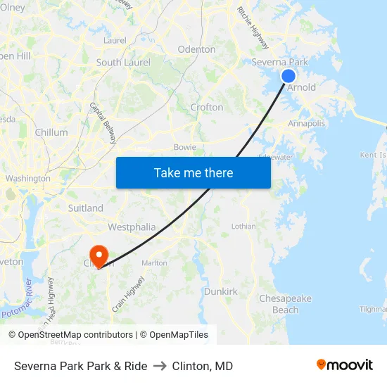 Severna Park Park & Ride to Clinton, MD map