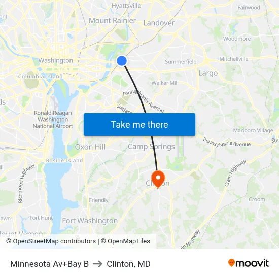 Minnesota Av+Bay B to Clinton, MD map