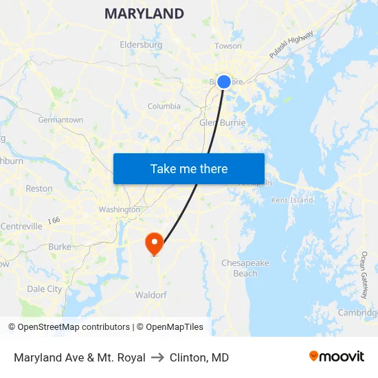 Maryland Ave & Mt. Royal to Clinton, MD map