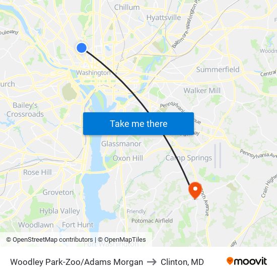 Woodley Park-Zoo/Adams  Morgan to Clinton, MD map