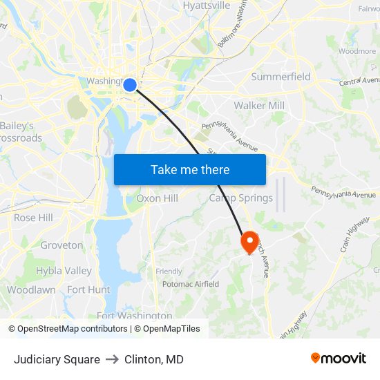 Judiciary Square to Clinton, MD map