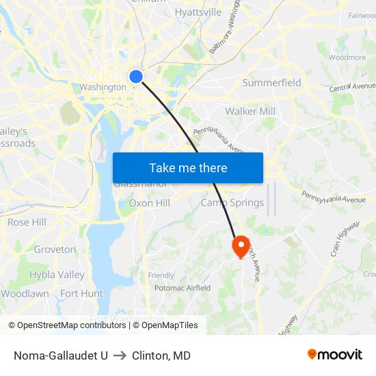 Noma-Gallaudet U to Clinton, MD map