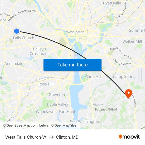 West Falls Church-Vt to Clinton, MD map