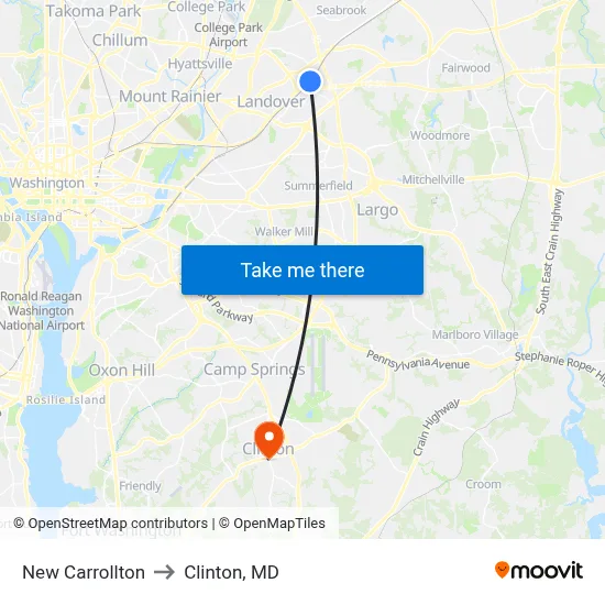 New Carrollton to Clinton, MD map