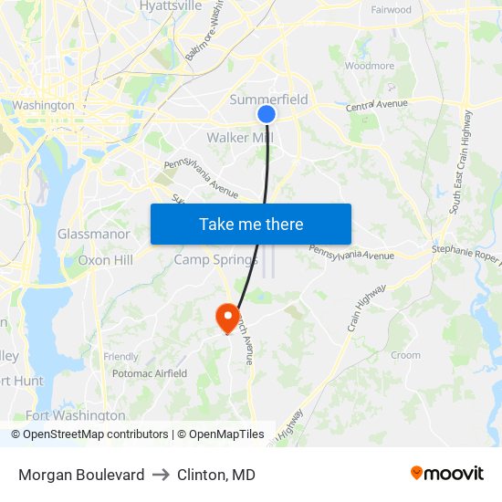 Morgan Boulevard to Clinton, MD map