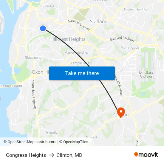 Congress Heights to Clinton, MD map