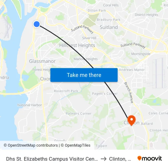 Dhs St. Elizabeths Campus Visitor Center to Clinton, MD map