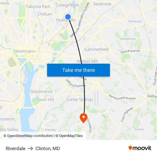 Riverdale to Clinton, MD map