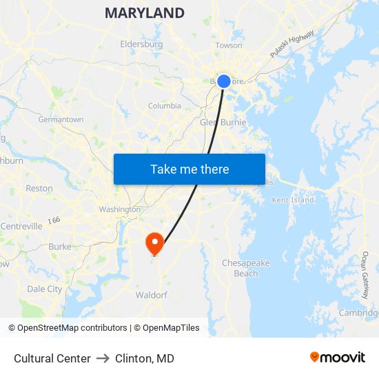 Cultural Center to Clinton, MD map