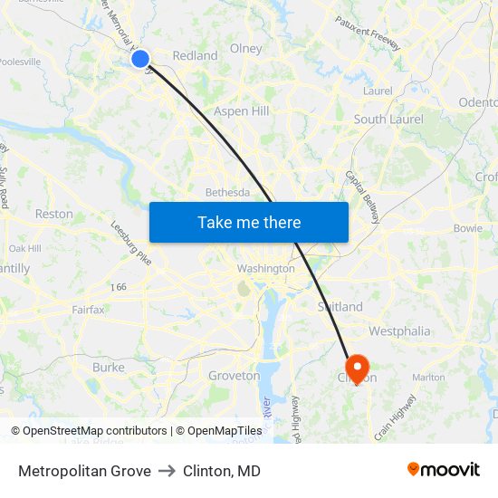 Metropolitan Grove to Clinton, MD map