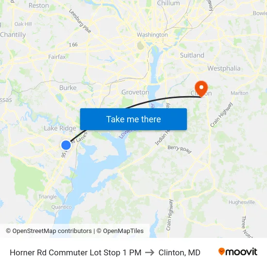 Horner Rd Commuter Lot Stop 1 PM to Clinton, MD map