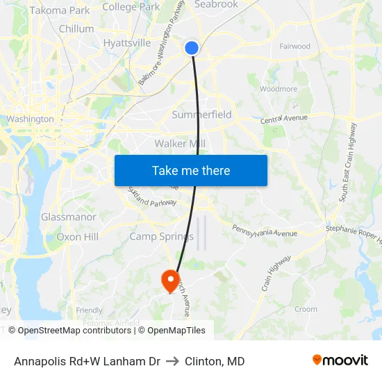 Annapolis Rd+W Lanham Dr to Clinton, MD map