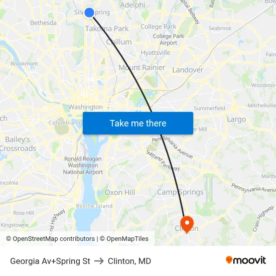 Georgia Av+Spring St to Clinton, MD map
