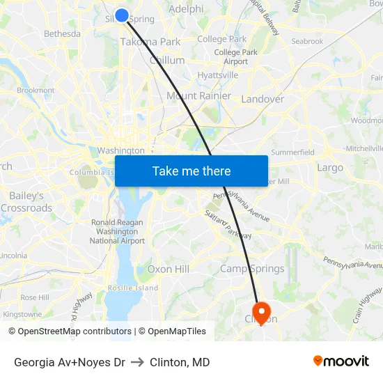 Georgia Av+Noyes Dr to Clinton, MD map