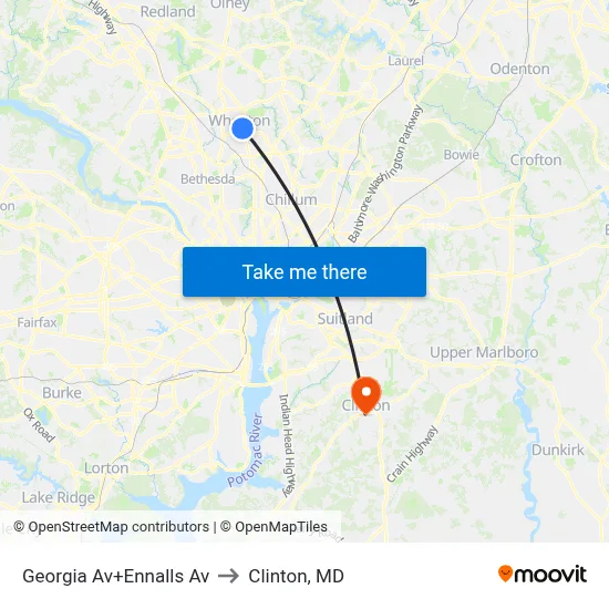 Georgia Av+Ennalls Av to Clinton, MD map
