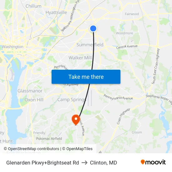 Glenarden Pkwy+Brightseat Rd to Clinton, MD map