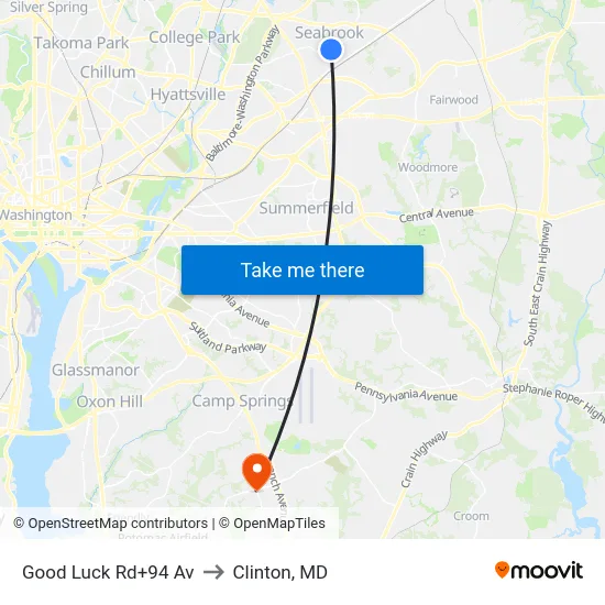 Good Luck Rd+94 Av to Clinton, MD map