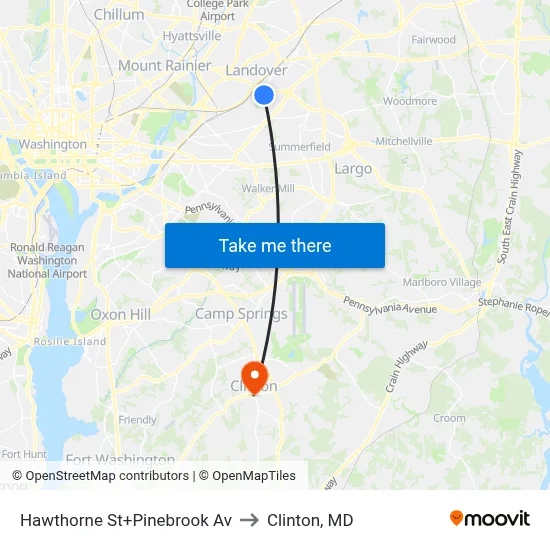 Hawthorne St+Pinebrook Av to Clinton, MD map