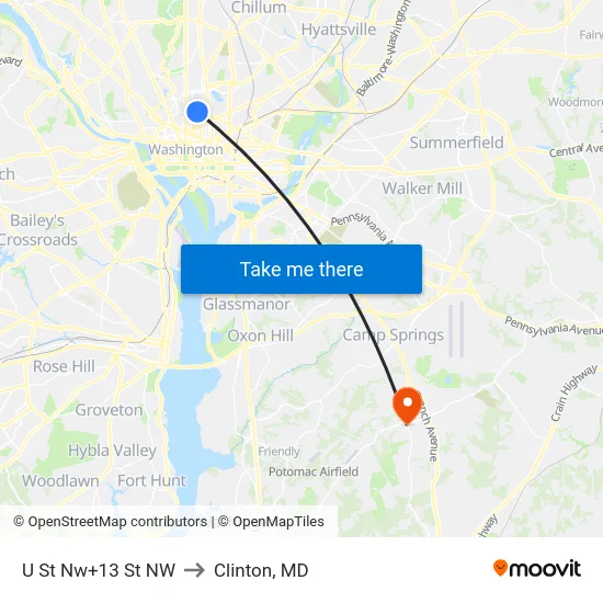 U St Nw+13 St NW to Clinton, MD map